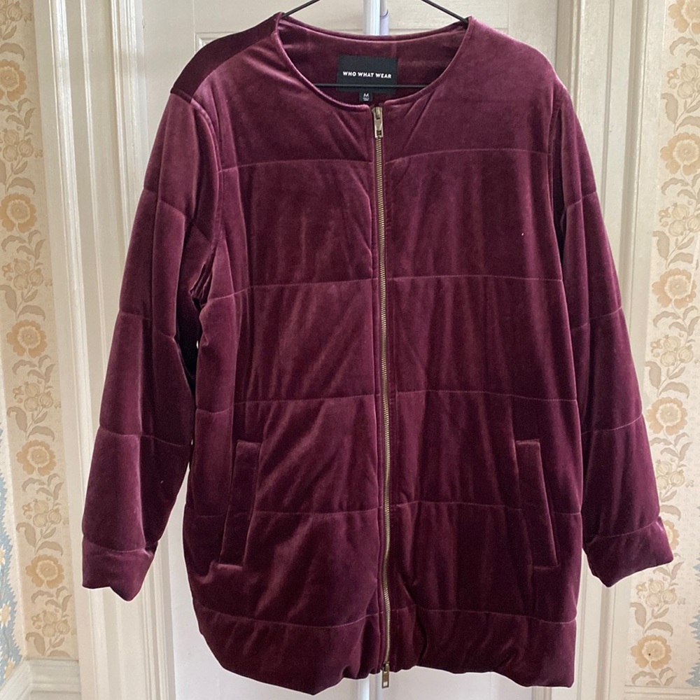 Who What Wear Aubergine Zip Velvet Coat